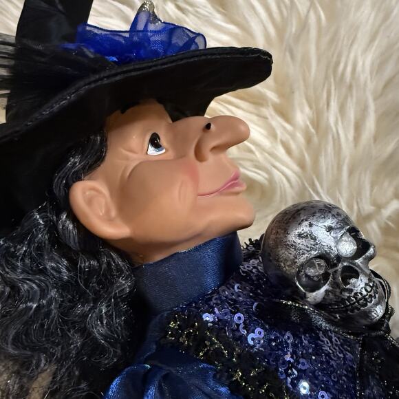 Broomstick Blvd. Halloween Shelf Sitting Witch Magic Skull Scepter Blue Black - Picture 12 of 16